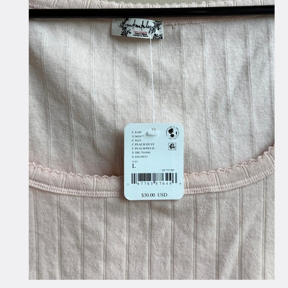 Free People End Game Pointelle Baby Tee Peach Ribbed Cropped NWT Size L - Picture 4 of 5